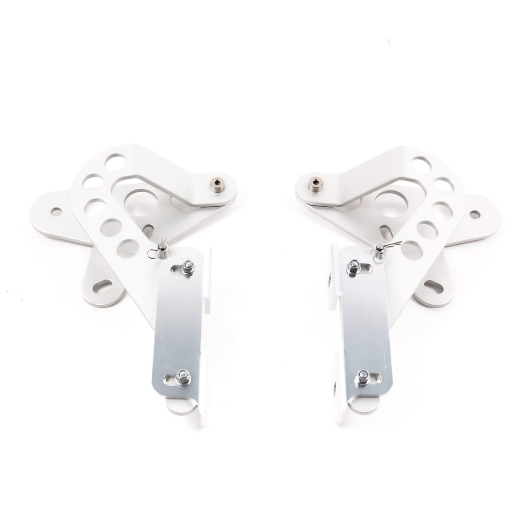 Rennline verstellbare Front-Haubenscharniere – Porsche 911/912/930 (1965–1989) – Billet Aluminium, klar eloxiert, inkl. Hardware (Satz)