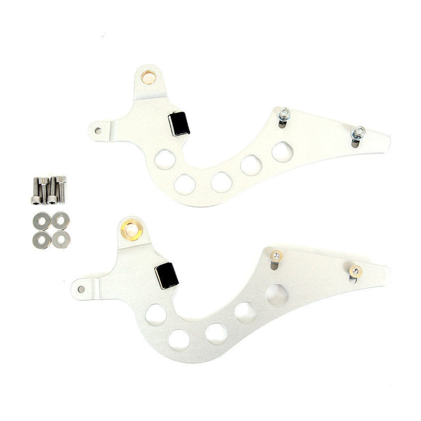 Rennline verstellbare Heckdeckel-Scharniere – Porsche 911/912/930 mit 65–89 Deckel (1965–1989) – 2-teiliges Billet-Aluminium, klar eloxiert (Satz)